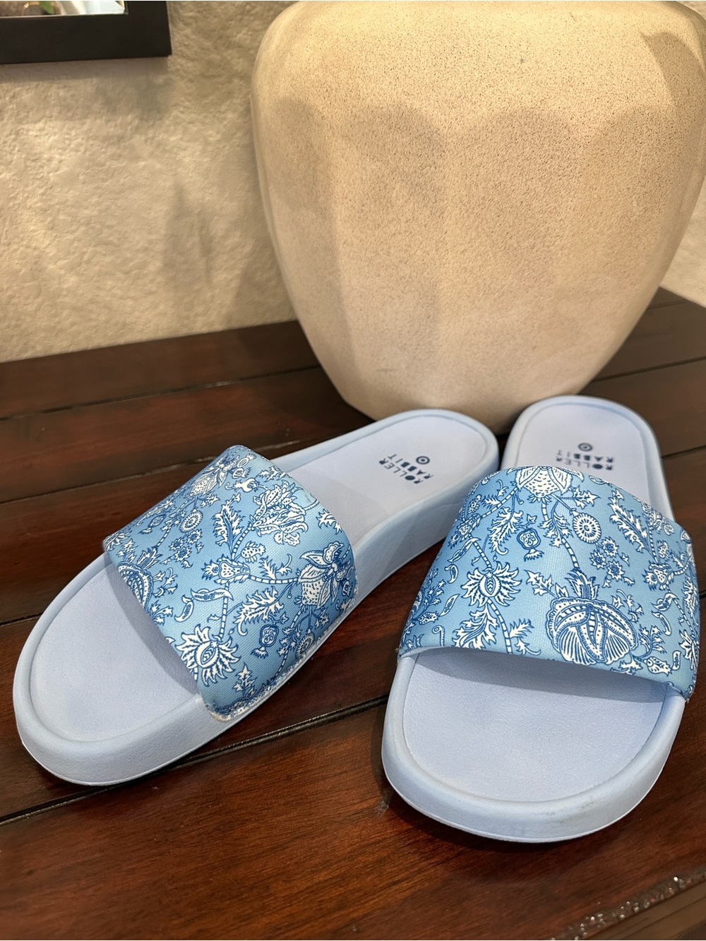 Roller Rabbit Light Blue Paisley Slide Sandals